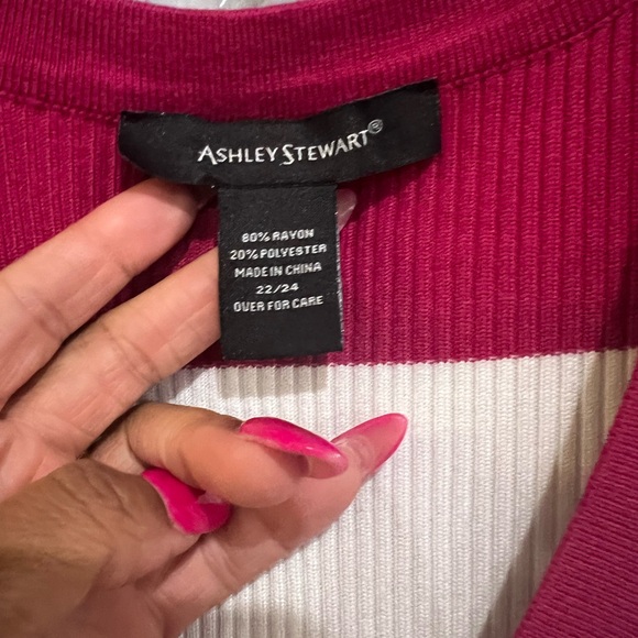 Ashley Stewart Pink, White, and Black Long Sleeve Dress - Picture 2 of 3